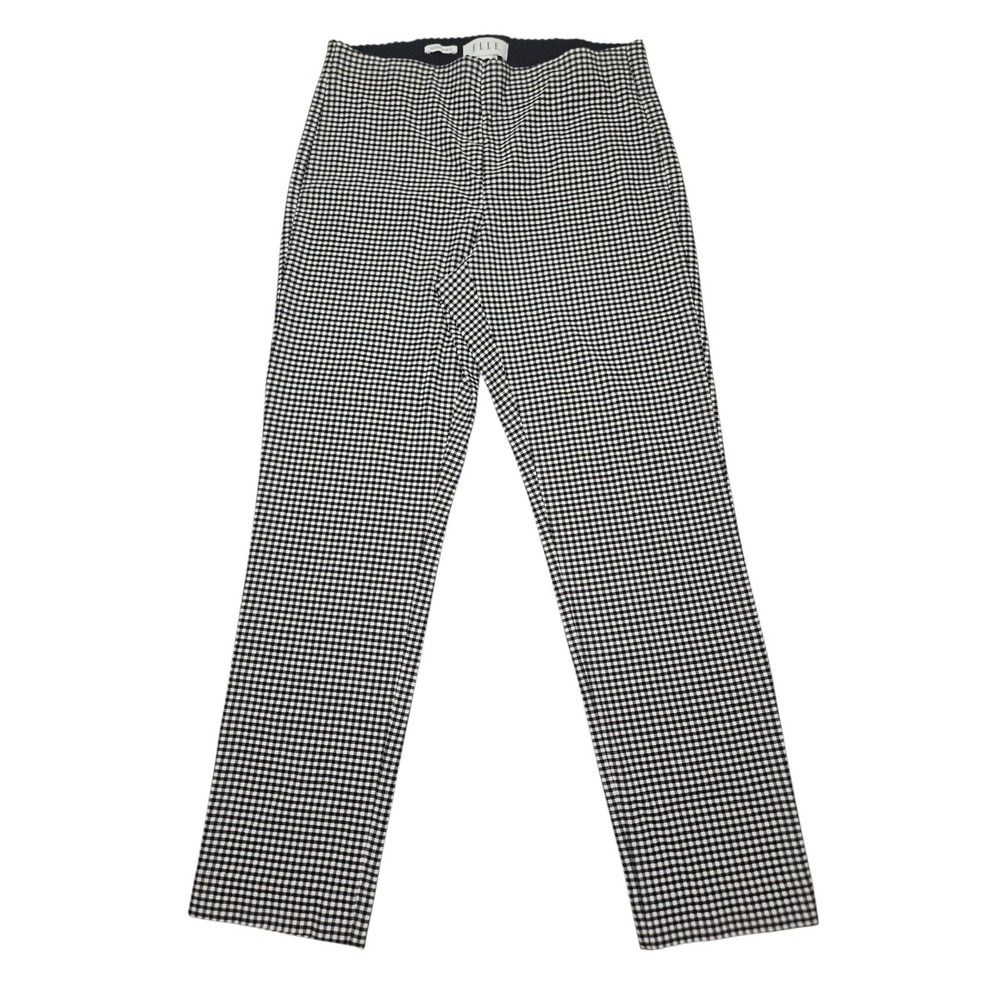 Elle Skinny Ankle Pants Gingham Check Trousers Black White Sz M